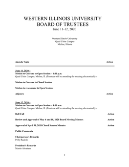 WESTERN ILLINOIS UNIVERSITY BOARD of TRUSTEES June 11-12, 2020