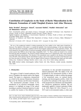 Contribution of Geophysics to the Study of Barite Mineralization in the Paleozoic Formations of Asdaf Tinejdad (Eastern Anti Atlas Morocco)