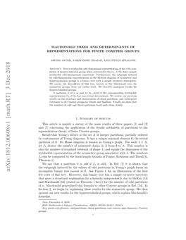 Arxiv:1812.00608V1 [Math.RT] 3 Dec 2018 Incomplete Binary Tree Rooted at ∅