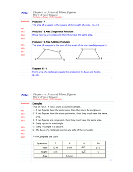 NOTES Geom Chap 11 Areas of Plane Figures