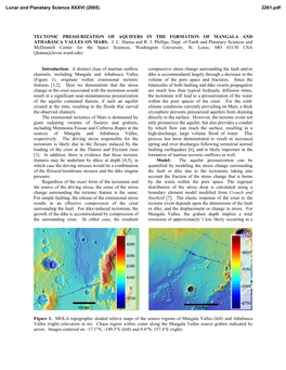 TECTONIC PRESSURIZATION of AQUIFERS in the FORMATION of MANGALA and ATHABASCA VALLES on MARS. J. C. Hanna and R. J. Phillips. Dept