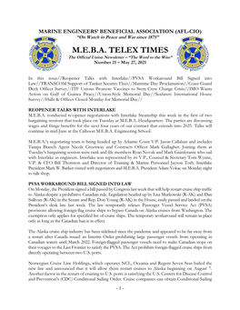 M.E.B.A. Telex Times for May 27, 2021