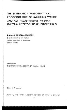 THE SYSTEMATICS, PHYLOGENY, and ZOOGEOGRAPHY of SYMMERUS WALKER and AUSTRALOSYMMERUS FREEMAN (DIPTERA: Mycetophllidae: DITOMYIINAE)