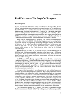 Fred Paterson — the People's Champion