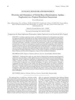 Diversity and Abundance of Orchid Bees (Hymenoptera: Apidae, Euglossini) in a Tropical Rainforest Succession