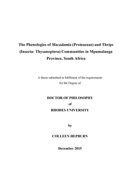 The Phenologies of Macadamia (Proteaceae) and Thrips (Insecta: Thysanoptera) Communities in Mpumalanga Province, South Africa