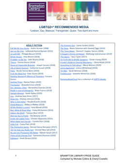 LGBTQ2+* RECOMMENDED MEDIA *Lesbian, Gay, Bisexual, Transgender, Queer, Two-Spirit and More