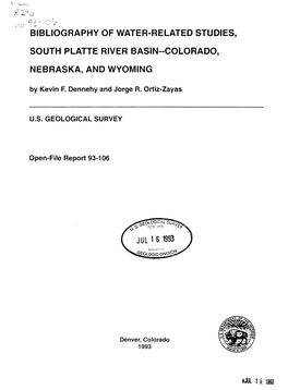 Bibliography of Water-Related Studies, South Platte River Basin-Colorado, Nebraska, and Wyoming