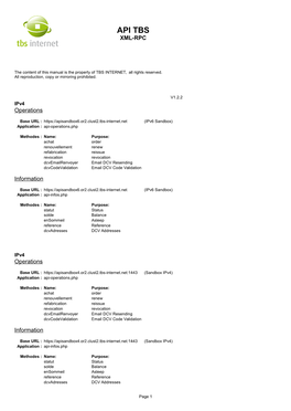 TBS Internet API Reference Documentaiton