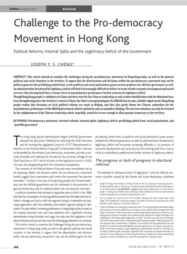 Challenge to the Pro-Democracy Movement in Hong Kong