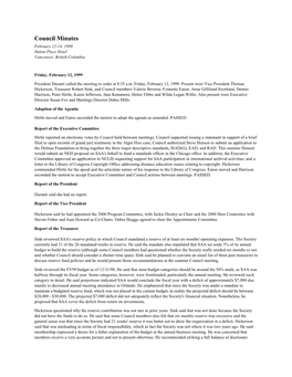 Council Minutes February 12-14, 1999 Sutton Place Hotel Vancouver, British Columbia
