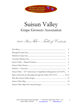 Suisun Valley Grape Growers Association Press