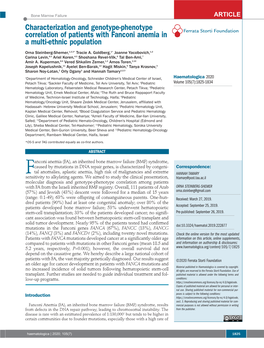 Characterization and Genotype-Phenotype Correlation of Patients with Fanconi Anemia in Ferrata Storti Foundation a Multi-Ethnic Population