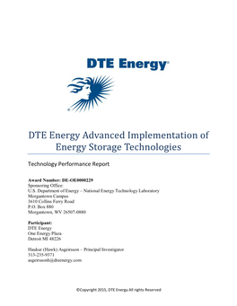 DTE Energy Advanced Implementation of Energy Storage Technologies