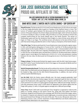 San Jose Barracuda Game Notes