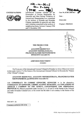 UNITED NATIONS ~For the International Criminal Tribunal Prosecution of Persons Responsible for Genocide and Other Serious Violat