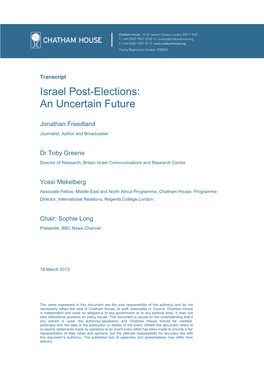 Israel Post-Elections: an Uncertain Future