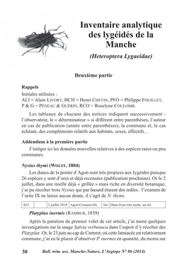 Inventaire Analytique Des Lygéidés De La Manche (Heteroptera Lygaeidae)