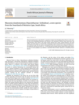 Massonia Elandsmontana (Hyacinthaceae: Scilloideae), a New Species from the Swartland of Western Cape, South Africa