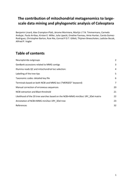 The Contribution of Mitochondrial Metagenomics to Large- Scale Data Mining and Phylogenetic Analysis of Coleoptera Table of Cont