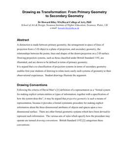 Drawing As Transformation: from Primary Geometry to Secondary Geometry