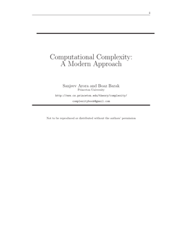 Computational Complexity: a Modern Approach