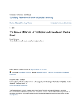 The Descent of Darwin—A Theological Understanding of Charles Darwin