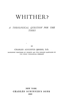 Whither? a Theological Question for the Times