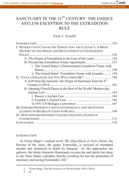 Sanctuary in the 21St Century: the Unique Asylum Exception to the Extradition Rule