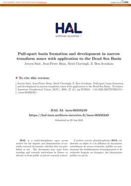 Pull-Apart Basin Formation and Development in Narrow Transform Zones with Application to the Dead Sea Basin Jeroen Smit, Jean-Pierre Brun, Sierd Cloetingh, Z