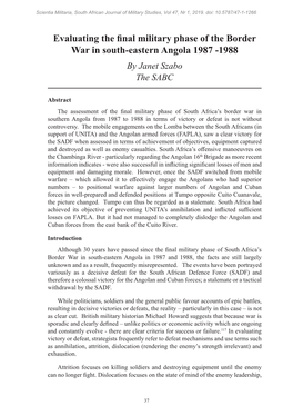 Evaluating the Final Military Phase of the Border War in South-Eastern Angola 1987 -1988 by Janet Szabo the SABC