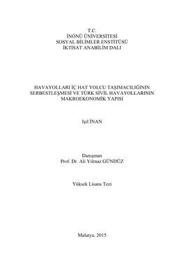 T.C. Inönü Üniversitesi Sosyal Bilimler Enstitüsü Iktisat Anabilim Dali