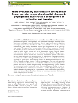 Evolutionary Diversification Among Indian Ocean Parrots: Temporal And