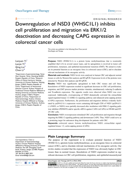 Downregulation of NSD3 (WHSC1L1) Inhibits Cell Proliferation and Migration Via ERK1/2 Deactivation and Decreasing CAPG Expression in Colorectal Cancer Cells