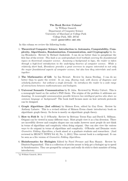 The Book Review Column1 by William Gasarch Department of Computer Science University of Maryland at College Park College Park, MD, 20742 Email: Gasarch@Cs.Umd.Edu