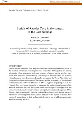 Burials of Raqefet Cave in the Context of the Late Natufian 273