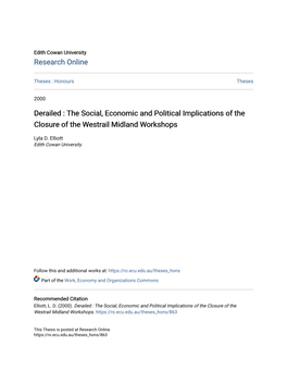 Derailed : the Social, Economic and Political Implications of the Closure of the Westrail Midland Workshops