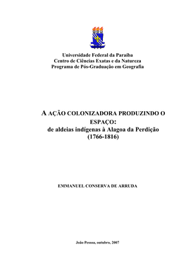 De Aldeias Indígenas À Alagoa Da Perdição (1766-1816)