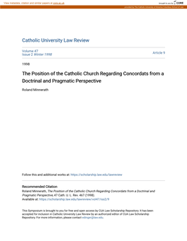 The Position of the Catholic Church Regarding Concordats from a Doctrinal and Pragmatic Perspective