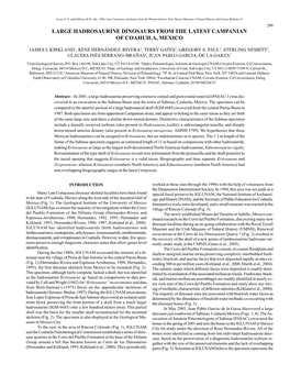 Large Hadrosaurine Dinosaurs from the Latest Campanian of Coahuila, Mexico