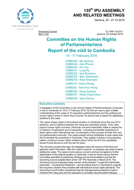 Committee on the Human Rights of Parliamentarians Report of the Visit