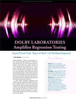 Amplifies Regression Testing DOLBY LABORATORIES