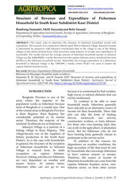 Structure of Revenue and Expenditure of Fishermen Household in South Kaur Subdistrict Kaur District