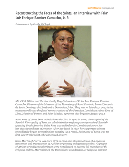 Reconstructing the Faces of the Saints, an Interview with Friar Luis Enrique Ramírez Camacho, O