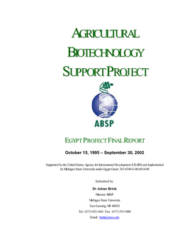 Agricultural Biotechnology Support Project Are Confidential and Proprietary to Michigan State University and Other Contributing Institutions and Agencies