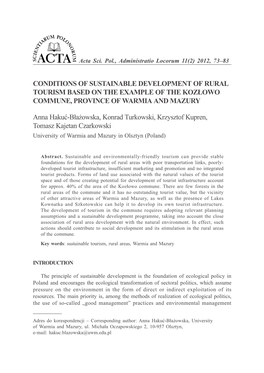 Conditions of Sustainable Development of Rural Tourism Based on the Example