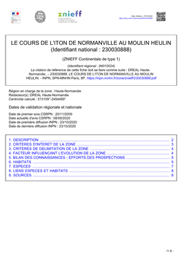 LE COURS DE L'iton DE NORMANVILLE AU MOULIN HEULIN (Identifiant National : 230030888)