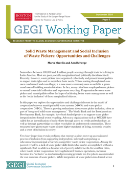 Solid Waste Management and Social Inclusion of Waste Pickers: Opportunities and Challenges