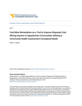 Coal Mine Remediation As a Tool to Improve Disparate Coal Mining Impacts in Appalachian Communities Utilizing a Community Health Assessment Conceptual Model