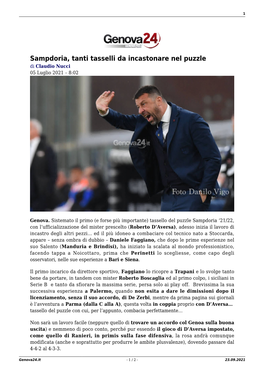 Sampdoria, Tanti Tasselli Da Incastonare Nel Puzzle Di Claudio Nucci 05 Luglio 2021 – 8:02